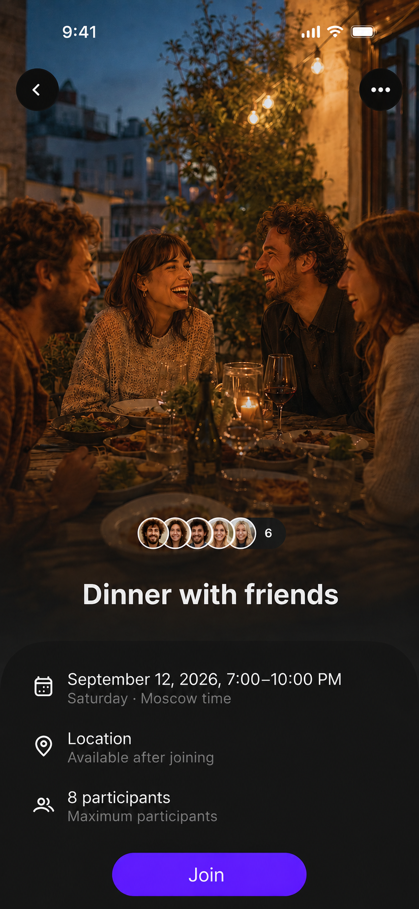 Oqto event details and join action